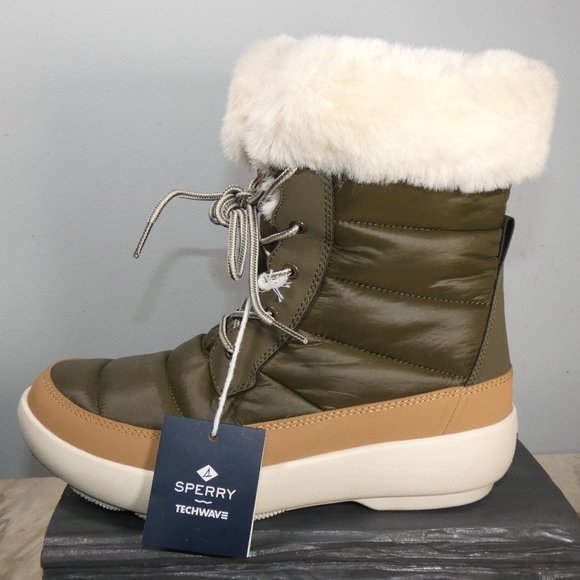 Sperry Top-Sider Bearing PLUSHWAVE Nylon Boot Women Olive/Tan?Ivory 8.5 M - Picture 1 of 13